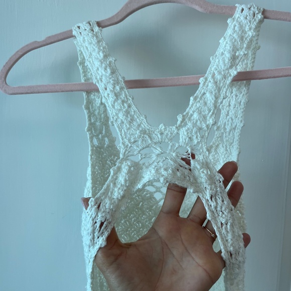 White Crochet Knit Midi Dress – Boho Beach Cover-Up with Open Back - Picture 7 of 9